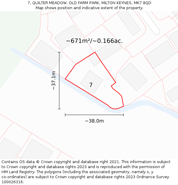 7, QUILTER MEADOW, OLD FARM PARK, MILTON KEYNES, MK7 8QD: Plot and title map