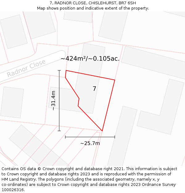 7, RADNOR CLOSE, CHISLEHURST, BR7 6SH: Plot and title map