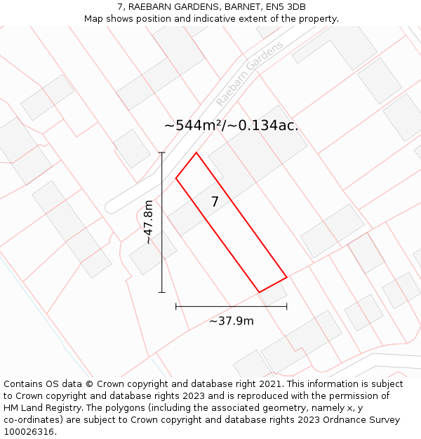 7, RAEBARN GARDENS, BARNET, EN5 3DB: Plot and title map
