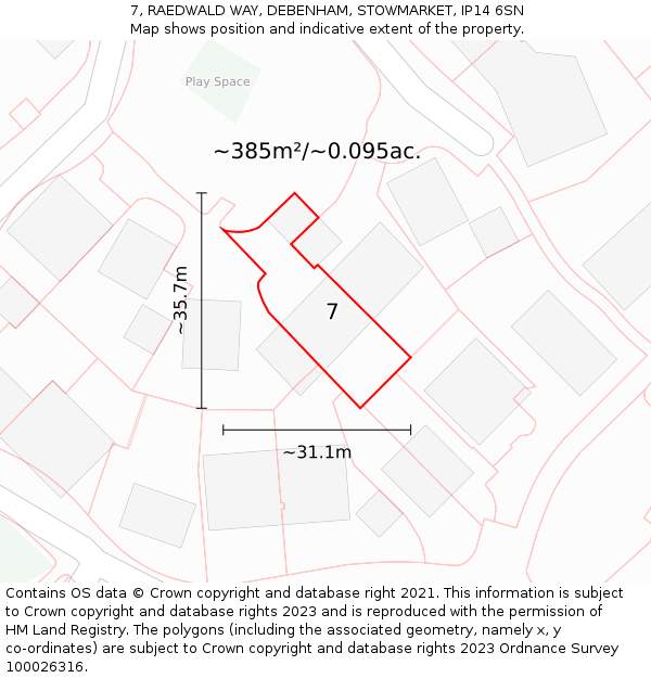 7, RAEDWALD WAY, DEBENHAM, STOWMARKET, IP14 6SN: Plot and title map