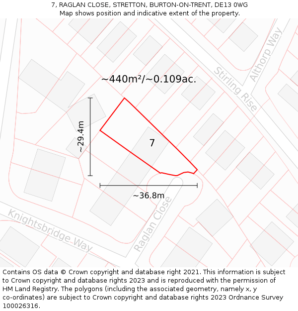 7, RAGLAN CLOSE, STRETTON, BURTON-ON-TRENT, DE13 0WG: Plot and title map