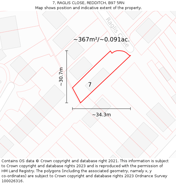 7, RAGLIS CLOSE, REDDITCH, B97 5RN: Plot and title map