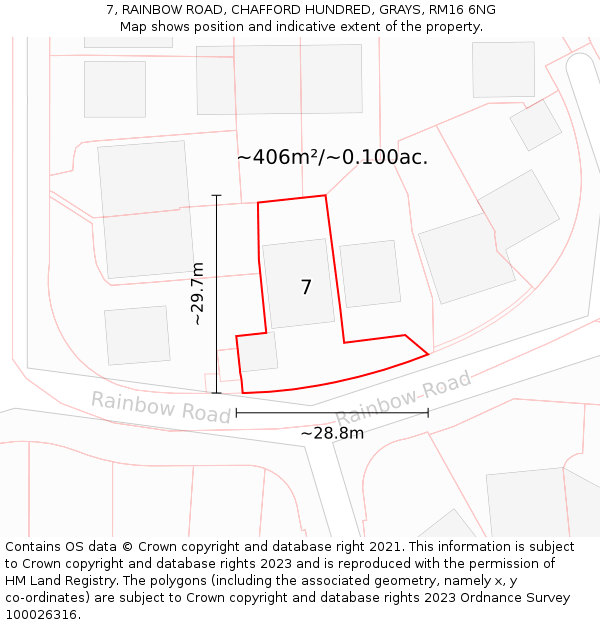7, RAINBOW ROAD, CHAFFORD HUNDRED, GRAYS, RM16 6NG: Plot and title map