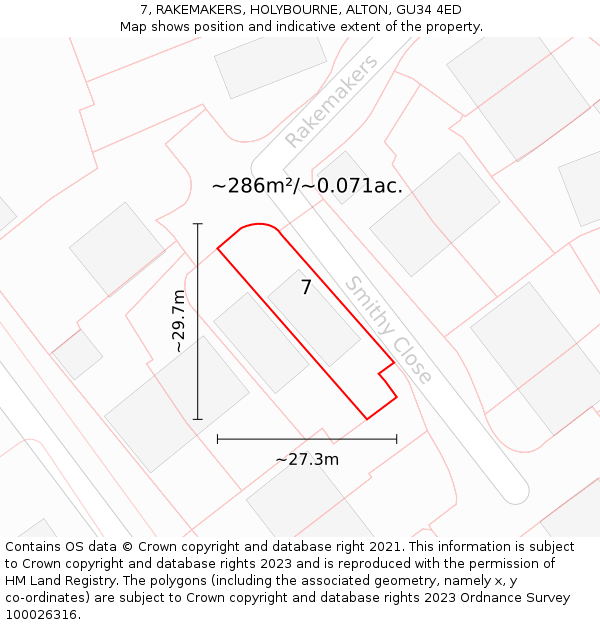 7, RAKEMAKERS, HOLYBOURNE, ALTON, GU34 4ED: Plot and title map