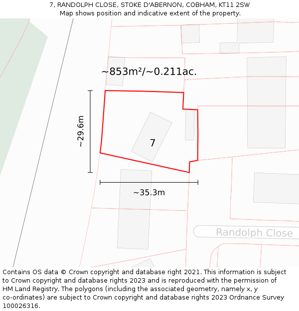 7, RANDOLPH CLOSE, STOKE D'ABERNON, COBHAM, KT11 2SW: Plot and title map