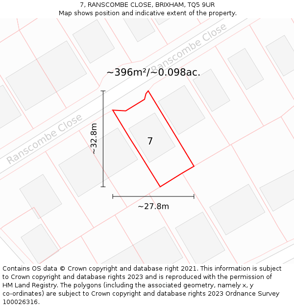 7, RANSCOMBE CLOSE, BRIXHAM, TQ5 9UR: Plot and title map