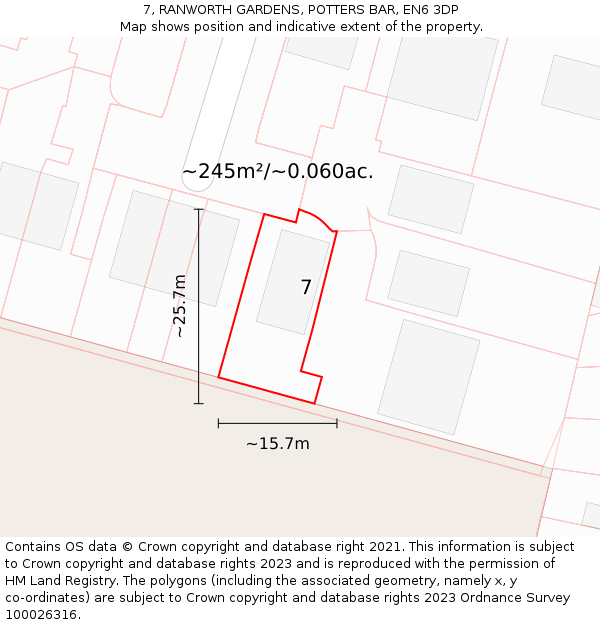 7, RANWORTH GARDENS, POTTERS BAR, EN6 3DP: Plot and title map