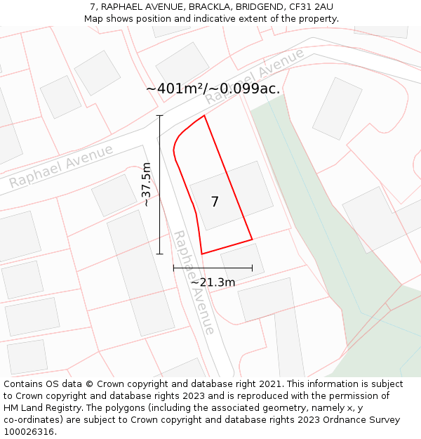 7, RAPHAEL AVENUE, BRACKLA, BRIDGEND, CF31 2AU: Plot and title map