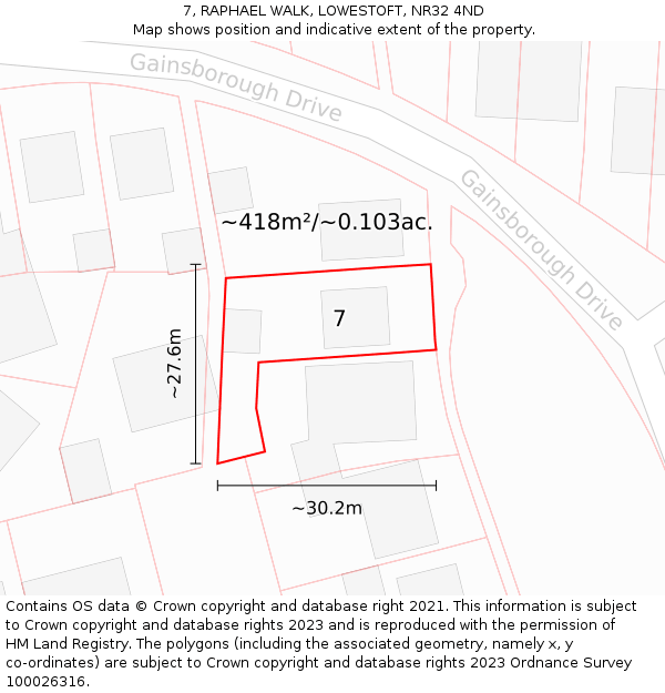 7, RAPHAEL WALK, LOWESTOFT, NR32 4ND: Plot and title map
