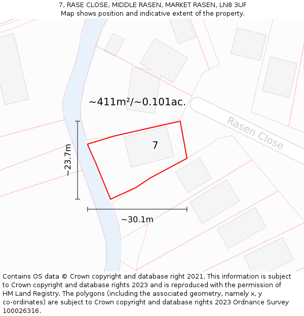 7, RASE CLOSE, MIDDLE RASEN, MARKET RASEN, LN8 3UF: Plot and title map