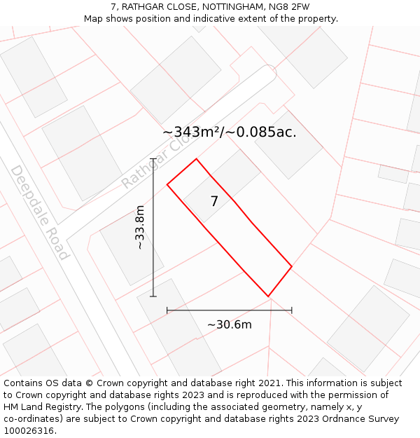7, RATHGAR CLOSE, NOTTINGHAM, NG8 2FW: Plot and title map