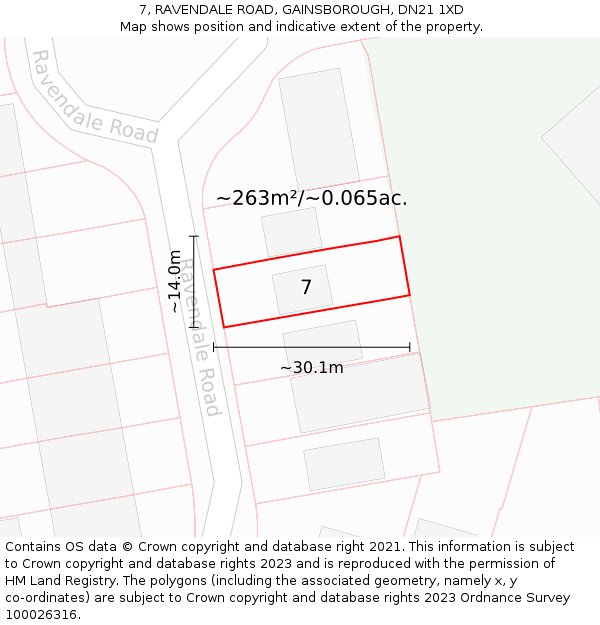 7, RAVENDALE ROAD, GAINSBOROUGH, DN21 1XD: Plot and title map