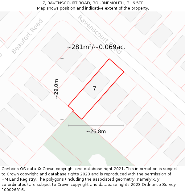 7, RAVENSCOURT ROAD, BOURNEMOUTH, BH6 5EF: Plot and title map