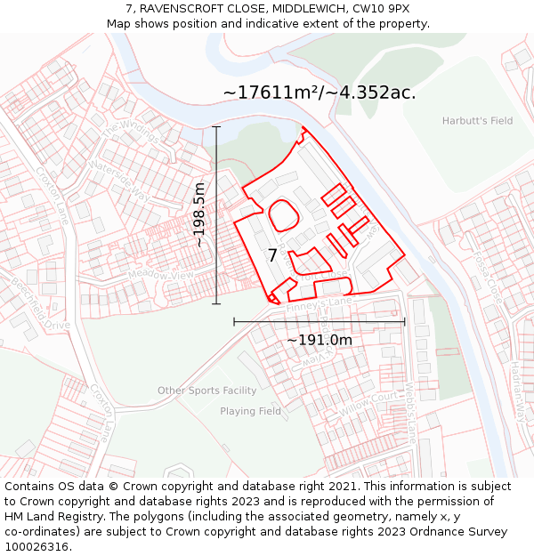7, RAVENSCROFT CLOSE, MIDDLEWICH, CW10 9PX: Plot and title map