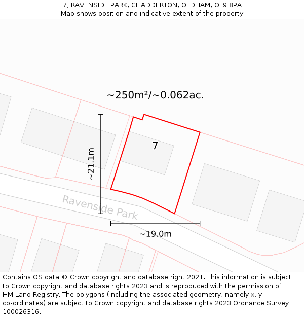 7, RAVENSIDE PARK, CHADDERTON, OLDHAM, OL9 8PA: Plot and title map