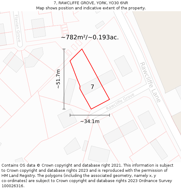 7, RAWCLIFFE GROVE, YORK, YO30 6NR: Plot and title map