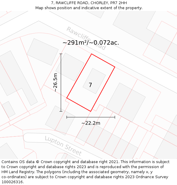 7, RAWCLIFFE ROAD, CHORLEY, PR7 2HH: Plot and title map