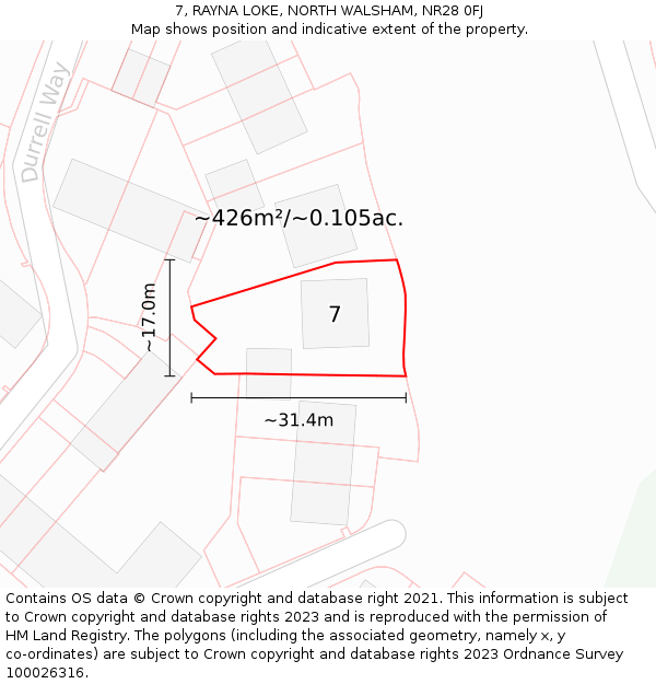 7, RAYNA LOKE, NORTH WALSHAM, NR28 0FJ: Plot and title map