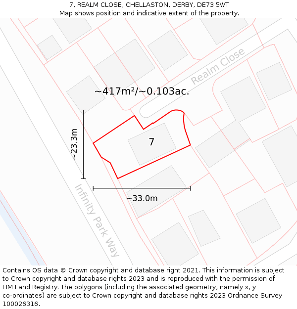 7, REALM CLOSE, CHELLASTON, DERBY, DE73 5WT: Plot and title map