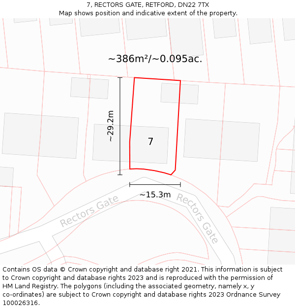 7, RECTORS GATE, RETFORD, DN22 7TX: Plot and title map