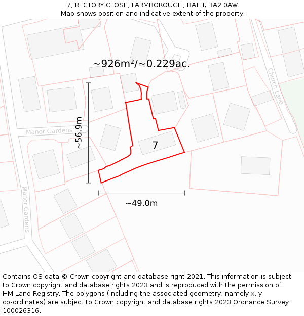 7, RECTORY CLOSE, FARMBOROUGH, BATH, BA2 0AW: Plot and title map