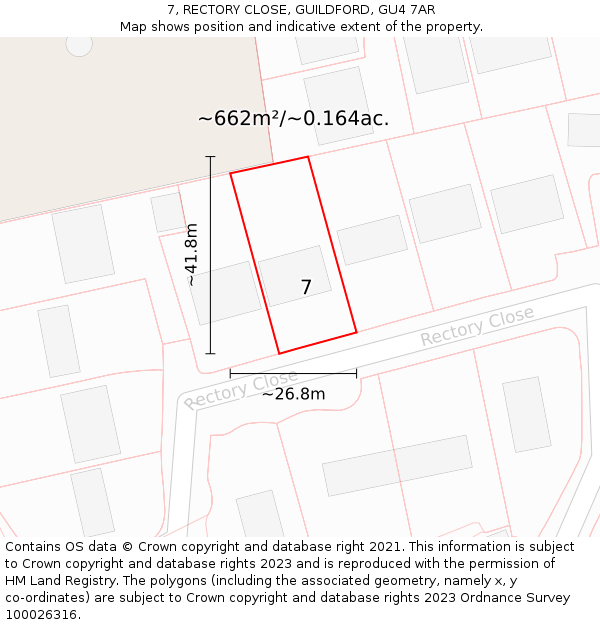 7, RECTORY CLOSE, GUILDFORD, GU4 7AR: Plot and title map