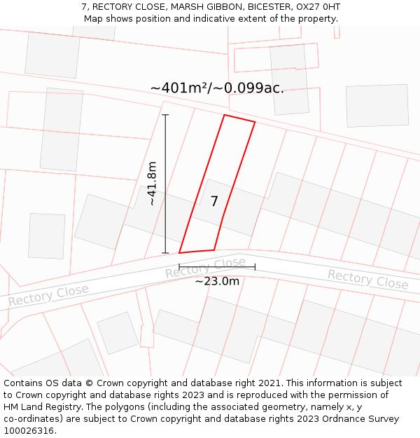 7, RECTORY CLOSE, MARSH GIBBON, BICESTER, OX27 0HT: Plot and title map