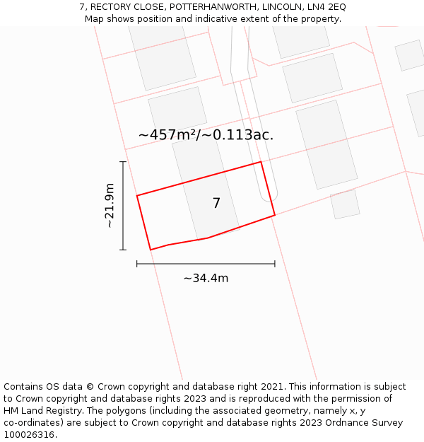 7, RECTORY CLOSE, POTTERHANWORTH, LINCOLN, LN4 2EQ: Plot and title map