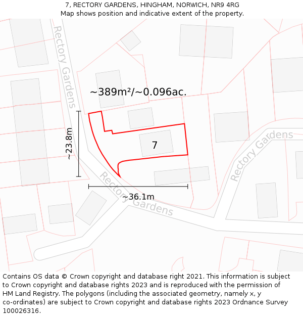 7, RECTORY GARDENS, HINGHAM, NORWICH, NR9 4RG: Plot and title map