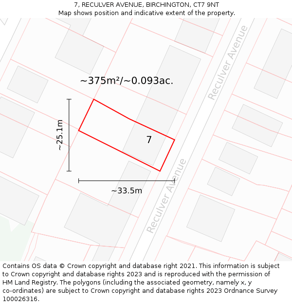 7, RECULVER AVENUE, BIRCHINGTON, CT7 9NT: Plot and title map