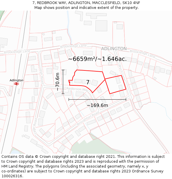 7, REDBROOK WAY, ADLINGTON, MACCLESFIELD, SK10 4NF: Plot and title map