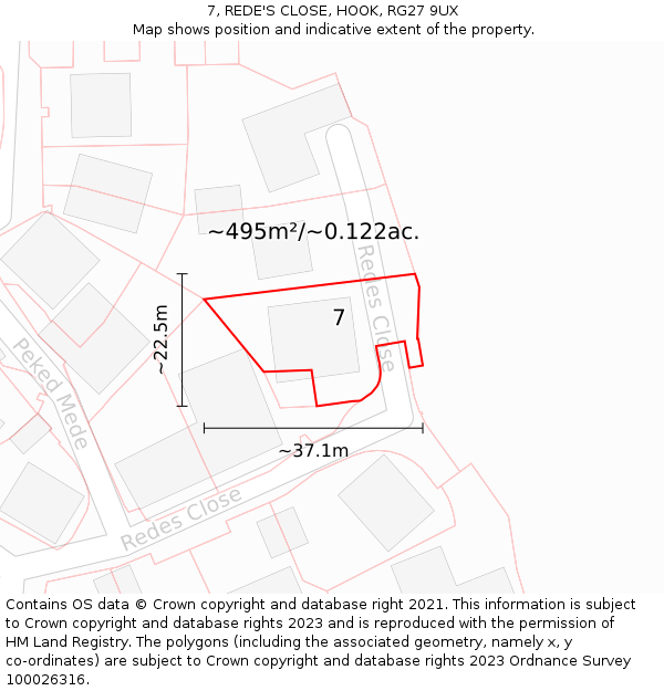 7, REDE'S CLOSE, HOOK, RG27 9UX: Plot and title map
