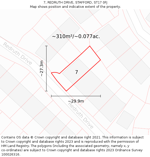 7, REDRUTH DRIVE, STAFFORD, ST17 0FJ: Plot and title map