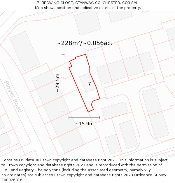 7, REDWING CLOSE, STANWAY, COLCHESTER, CO3 8AL: Plot and title map