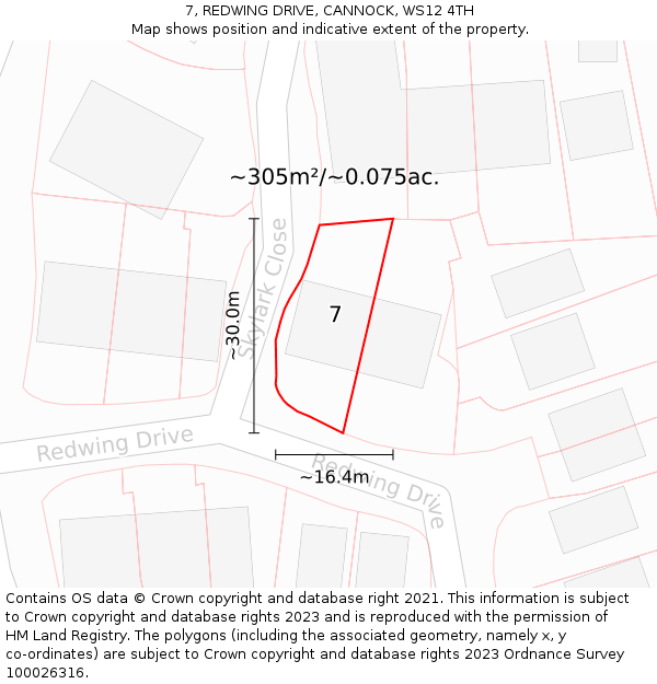 7, REDWING DRIVE, CANNOCK, WS12 4TH: Plot and title map