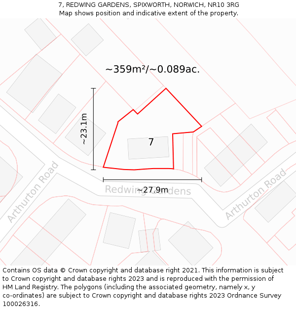 7, REDWING GARDENS, SPIXWORTH, NORWICH, NR10 3RG: Plot and title map