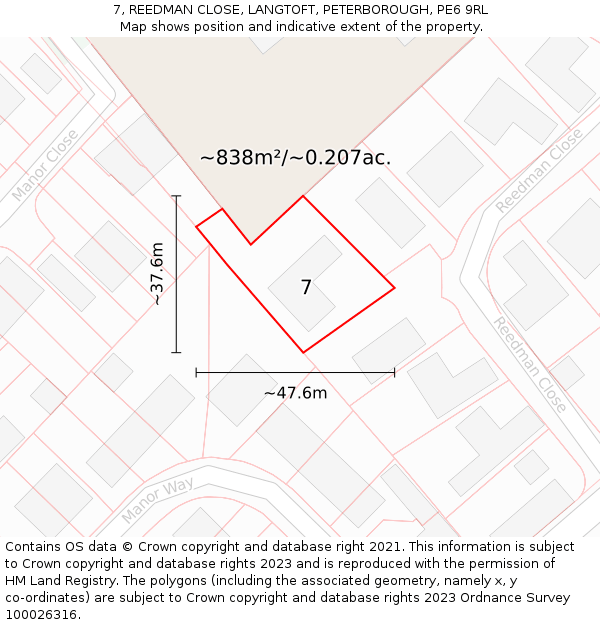 7, REEDMAN CLOSE, LANGTOFT, PETERBOROUGH, PE6 9RL: Plot and title map