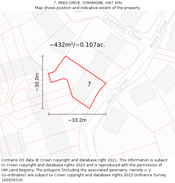 7, REES DRIVE, STANMORE, HA7 4YN: Plot and title map