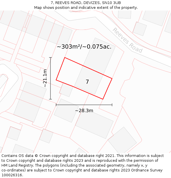 7, REEVES ROAD, DEVIZES, SN10 3UB: Plot and title map