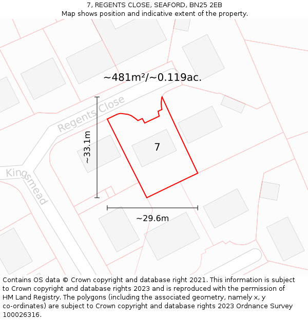7, REGENTS CLOSE, SEAFORD, BN25 2EB: Plot and title map