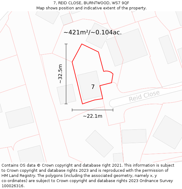 7, REID CLOSE, BURNTWOOD, WS7 9QF: Plot and title map