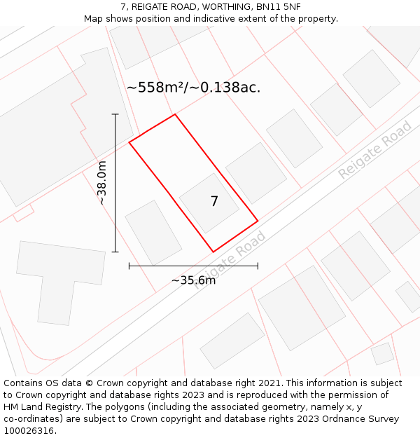 7, REIGATE ROAD, WORTHING, BN11 5NF: Plot and title map