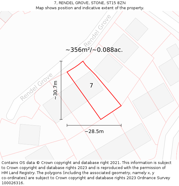 7, RENDEL GROVE, STONE, ST15 8ZN: Plot and title map