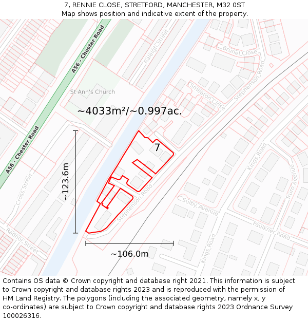 7, RENNIE CLOSE, STRETFORD, MANCHESTER, M32 0ST: Plot and title map
