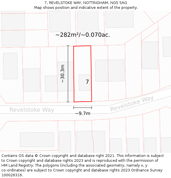 7, REVELSTOKE WAY, NOTTINGHAM, NG5 5AG: Plot and title map