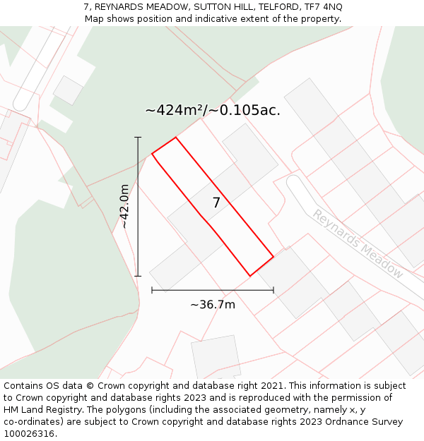 7, REYNARDS MEADOW, SUTTON HILL, TELFORD, TF7 4NQ: Plot and title map