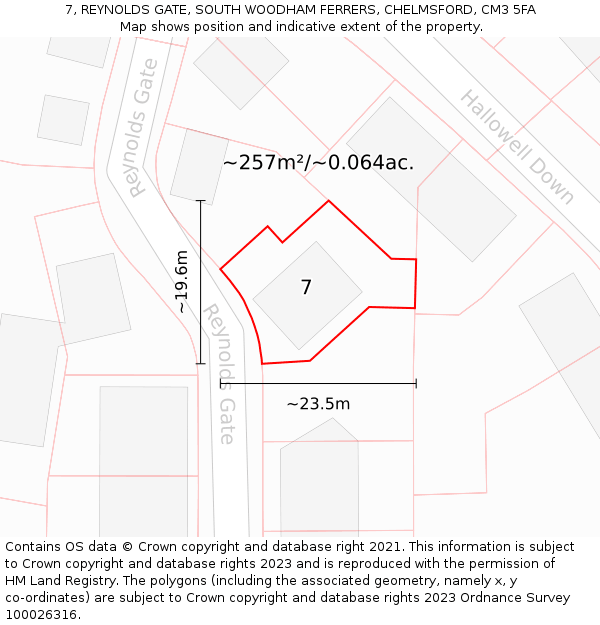 7, REYNOLDS GATE, SOUTH WOODHAM FERRERS, CHELMSFORD, CM3 5FA: Plot and title map