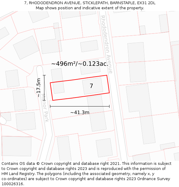 7, RHODODENDRON AVENUE, STICKLEPATH, BARNSTAPLE, EX31 2DL: Plot and title map