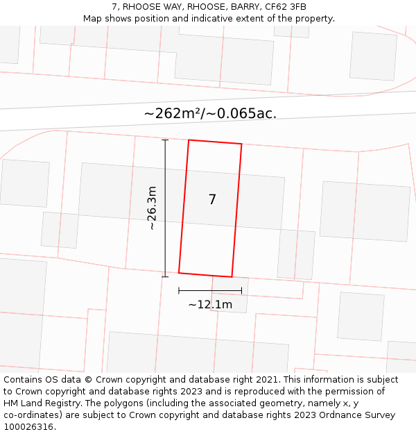 7, RHOOSE WAY, RHOOSE, BARRY, CF62 3FB: Plot and title map