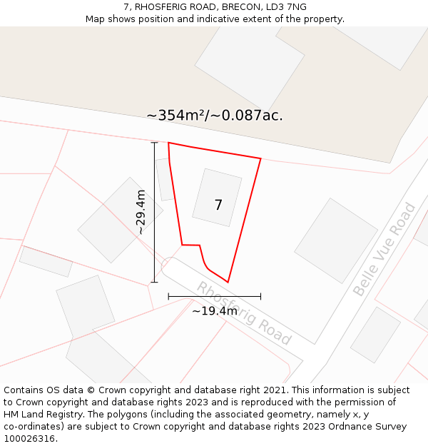 7, RHOSFERIG ROAD, BRECON, LD3 7NG: Plot and title map